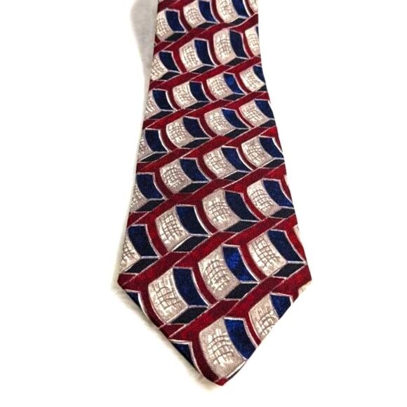 Men's Vintage 100% Silk Tie Checkered Abstract Motif by Cluett - Picture 12 of 14